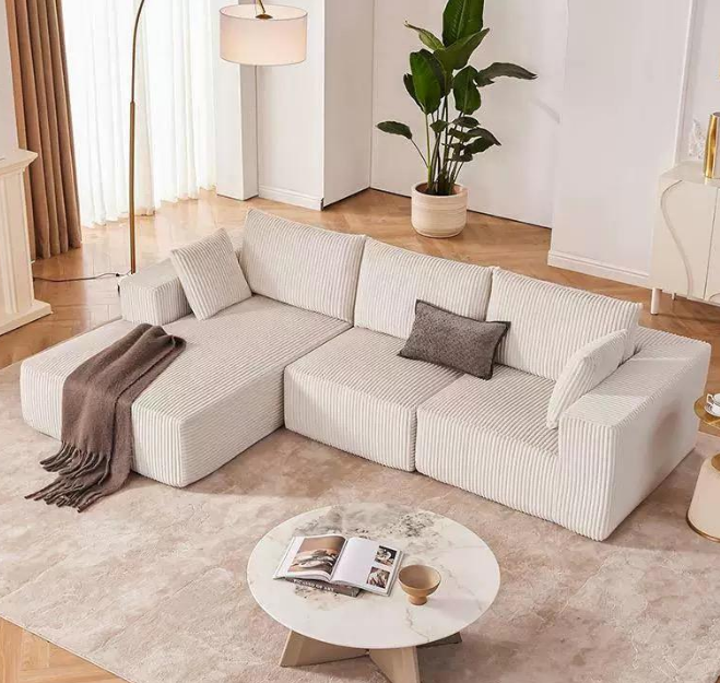 Pre Sale Modular Off-White L-Shaped Chaise Compression Sofa