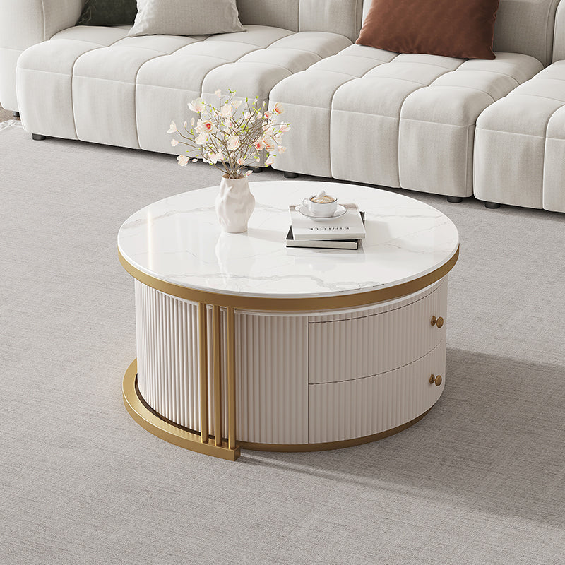 Pre Sale Circular White Rock Panel/Cabinet Golden Iron/Small Coffee Table