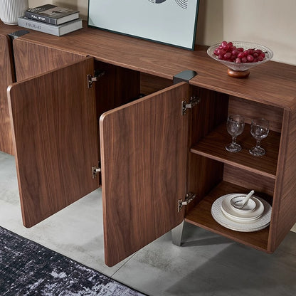 Pre Sale Walnut Grain Sideboard with Black Brushed Titanium Accents
