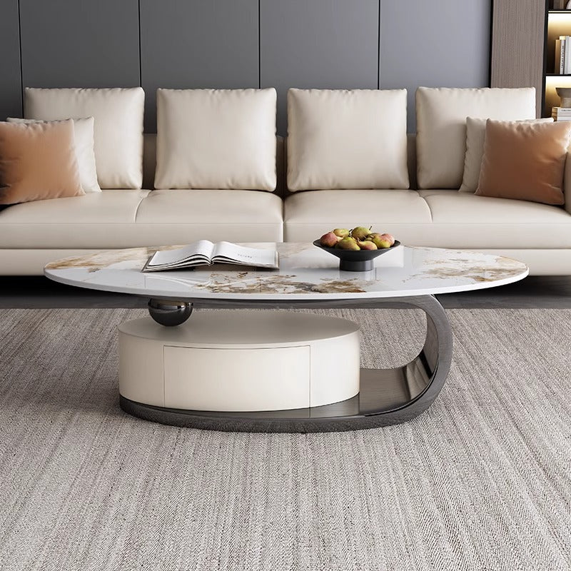 Pandora Marble Coffee Table With Brushed Steel Base/130