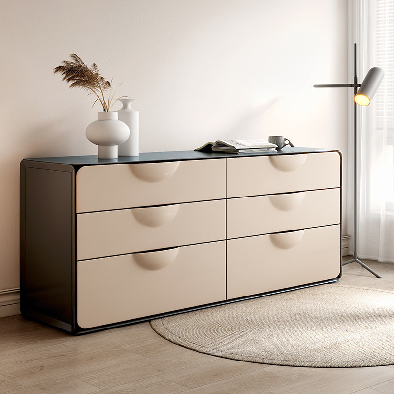 Pre Sale Six-Drawer Sideboard with Black Top & Off-White Base