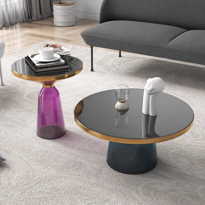 Glass Side Table Sintered Stone Top / Metallic Top