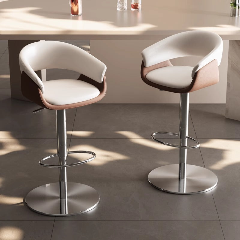 Adjustable Height Bar Stool Faux Leather Stainless Steel Base