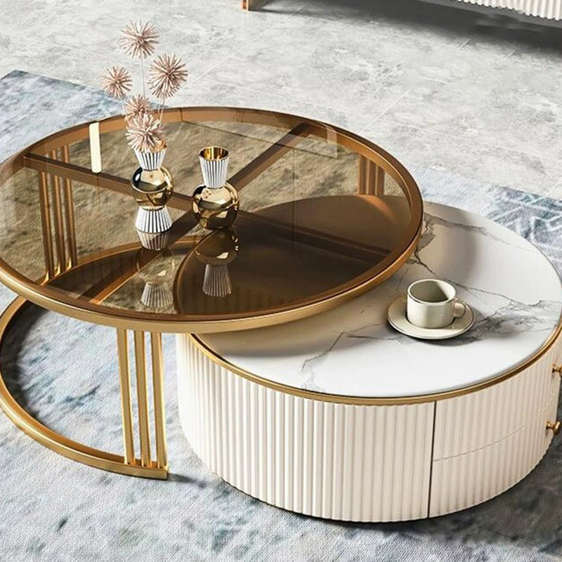 Pre Sale White Rock Top Coffee Table with Golden Glass Accents