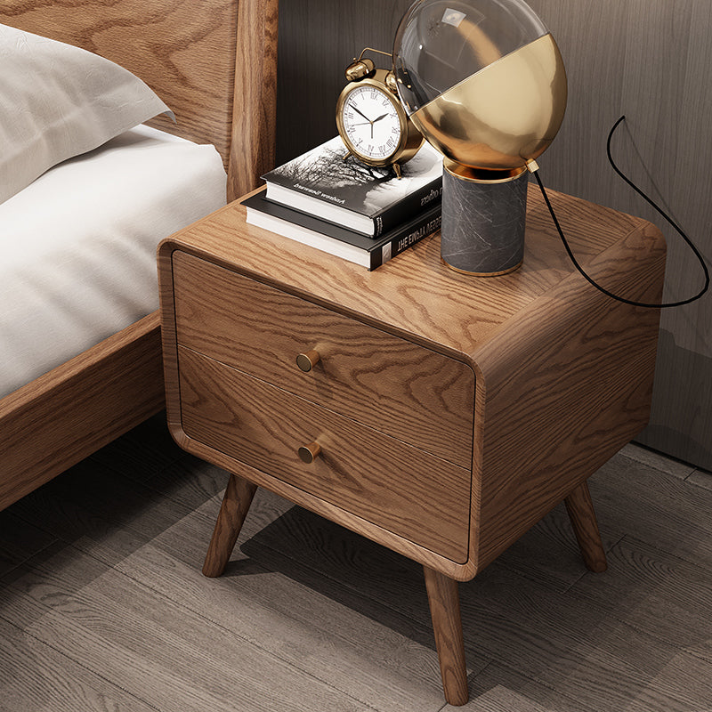 Walnut-Stained Ash Wood Nightstand with Drawer