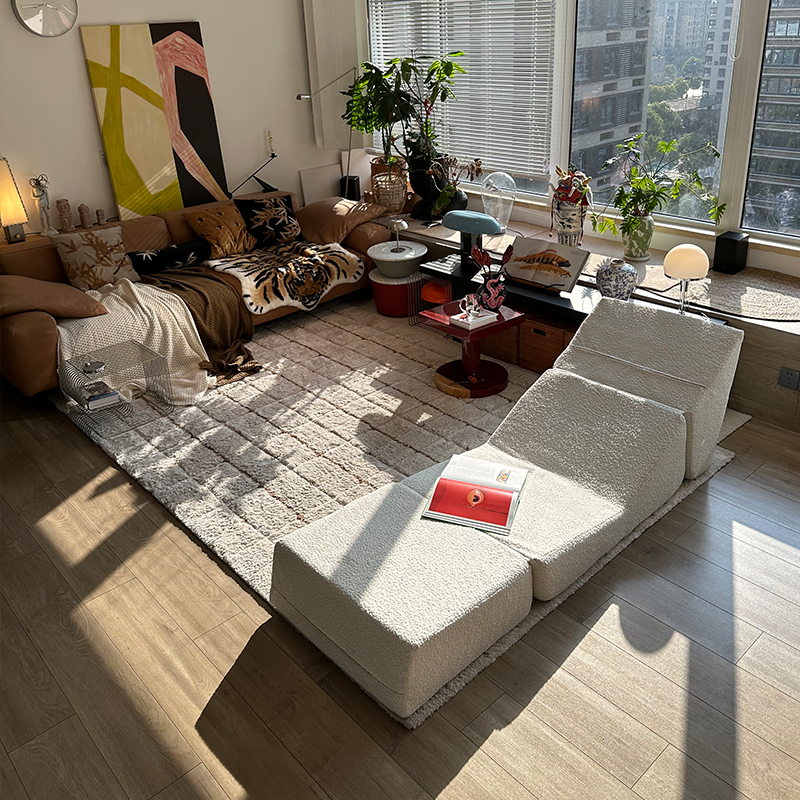 White Snowflake Velvet Triple Folding Modular Sofa