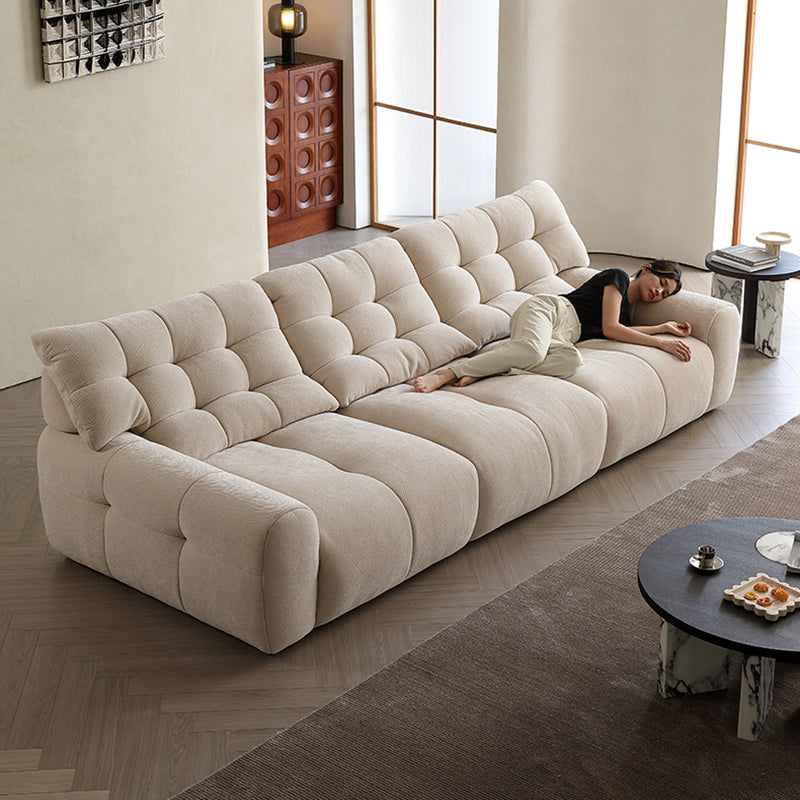 Milky White Chenille Straight 3-4 Seater Sofa