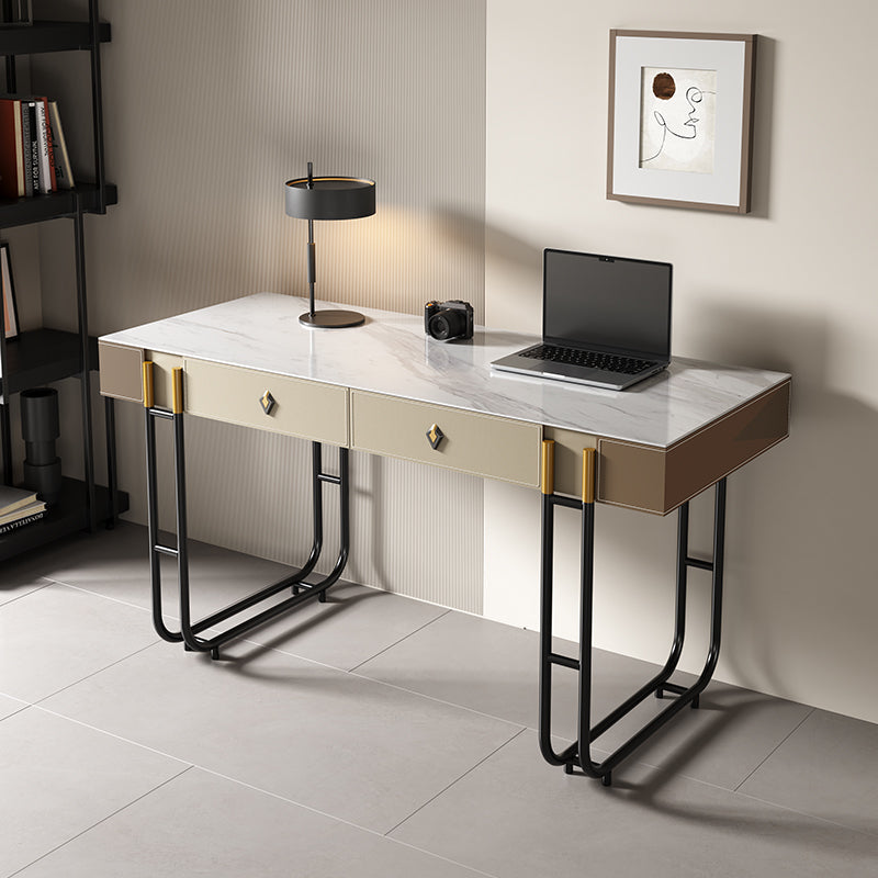 White Rock Board/Saddle Leather/Carbon Steel/Desk+Chair Two-Piece Set