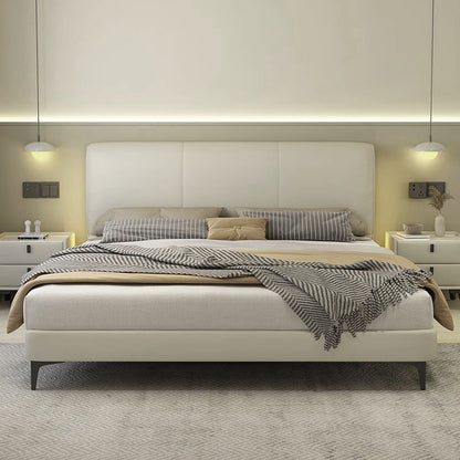 Genuine Leather/Elephant Gray/Solid Wood Bed/With Lights/153/183