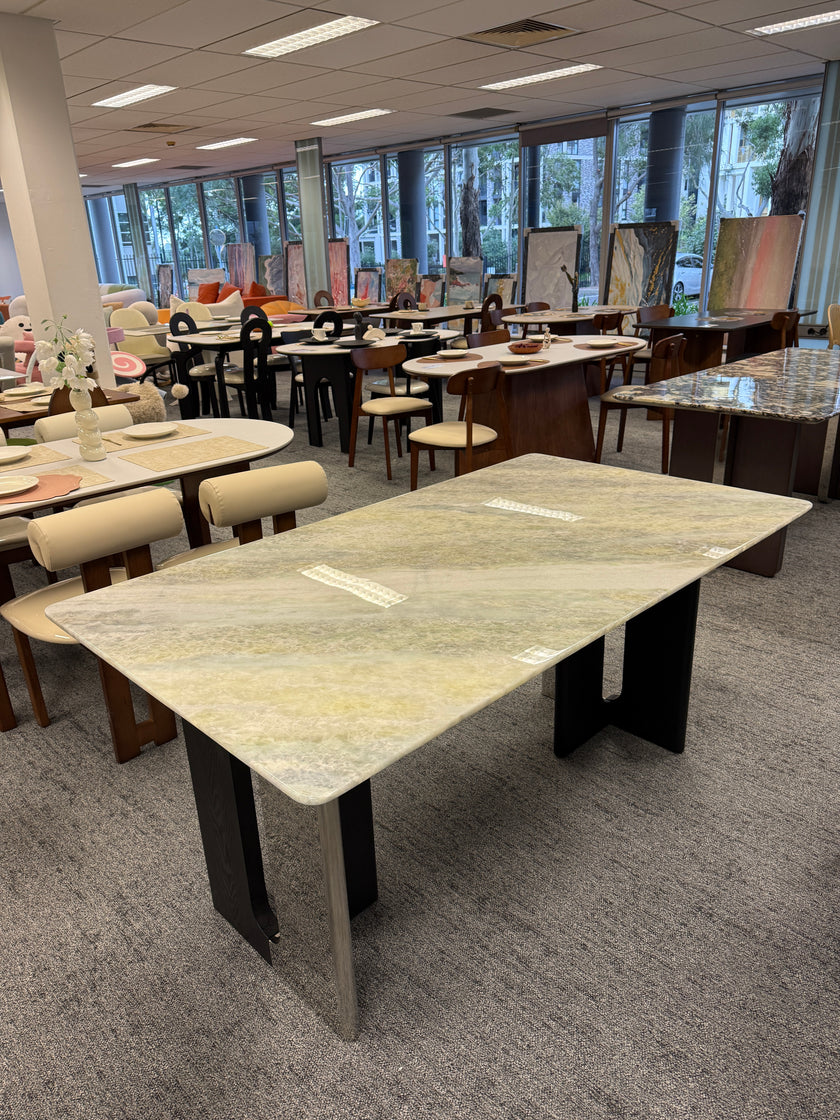 Blue Crystal Luxury Marble black And Silver Color-Blocked Leg Dining Table/140/160/180