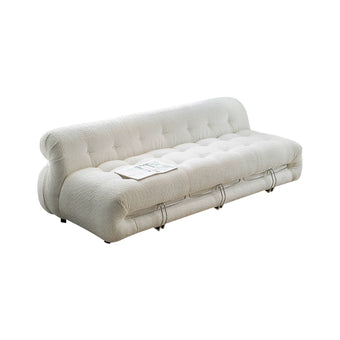 Suede Fabric White Upholstered Sofa