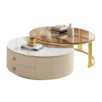 White Rock Top Coffee Table with Golden Glass Accents