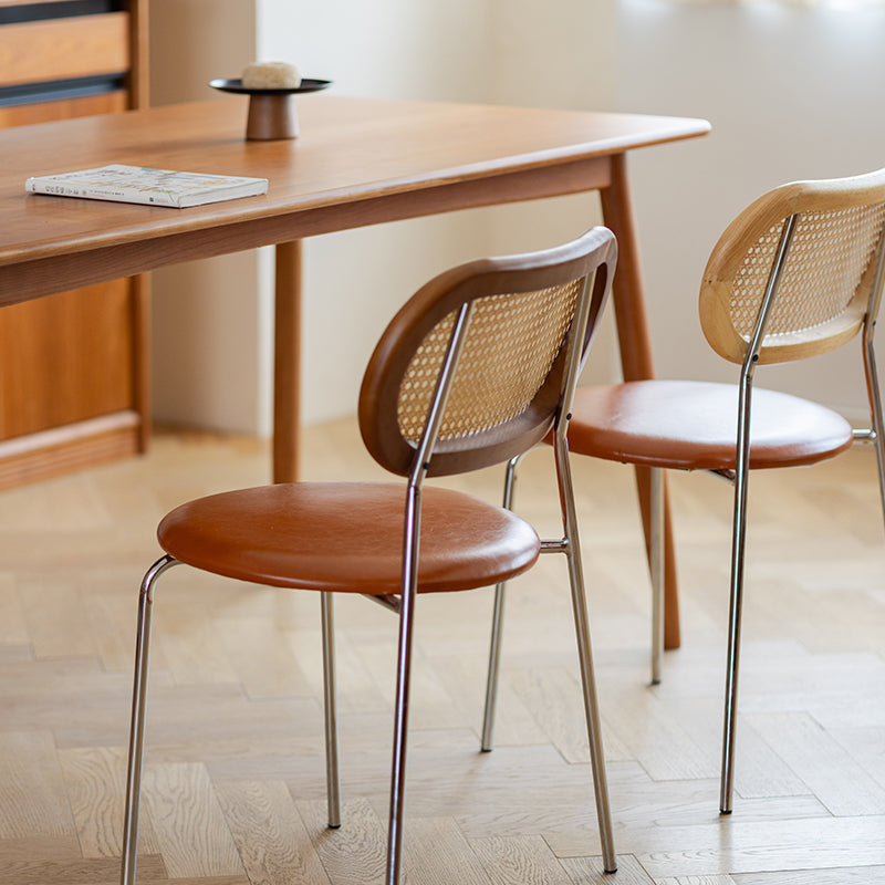 Tan Woven Back Upholstered Dining Chair with Metal Legs