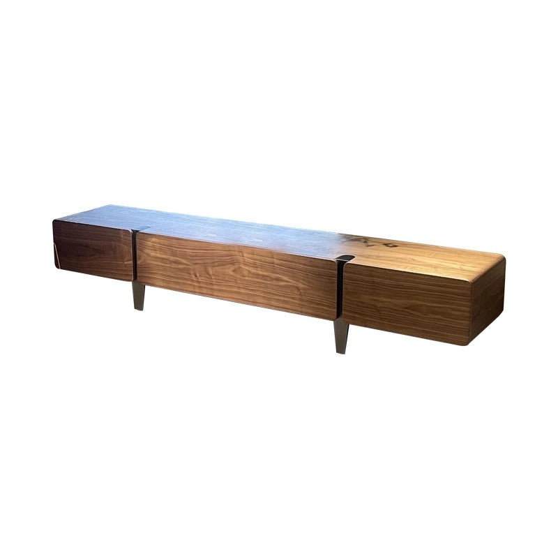 Walnut Grain TV Console with Drawers & Brushed Black Titanium Accents