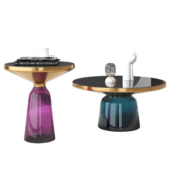 Glass Side Table Sintered Stone Top / Metallic Top