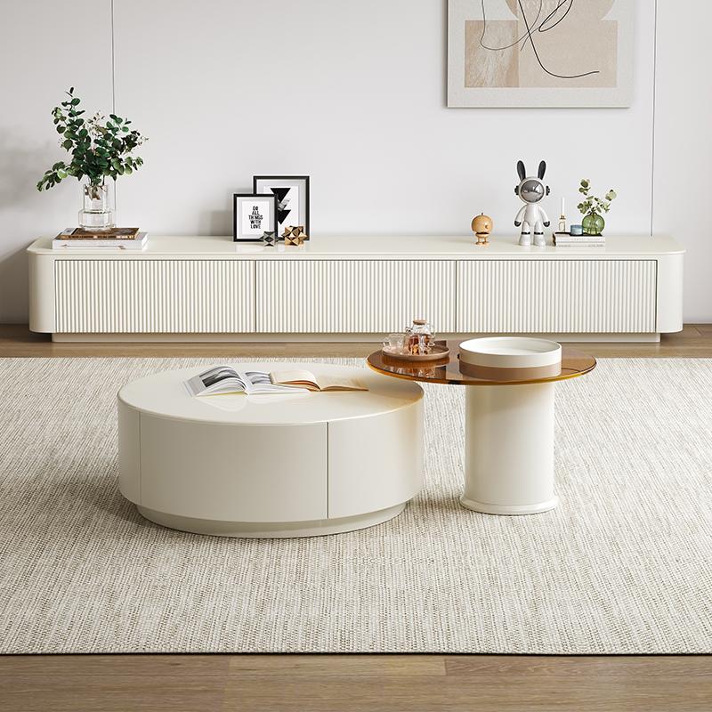 Pre Sale White Stone Panel & Solid Wood TV Stand