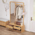 Original Wood Color With Dressing Mirror Solid Wood Combination Clothes Hanger