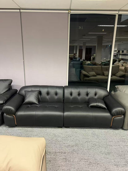 Genuine Leather Straight Sofa Cloud Design Black 260cm