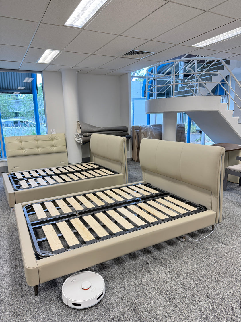 Genuine Leather/Elephant Gray/Solid Wood Bed/With Lights/183