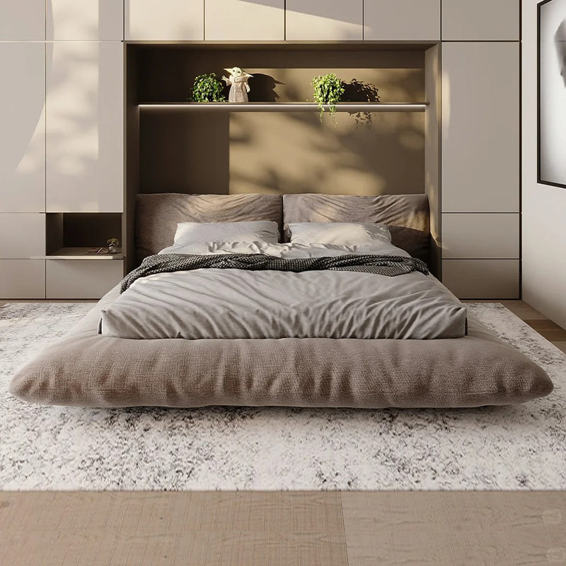 Light Taupe Linen & Solid Wood Modern Bed 153/183
