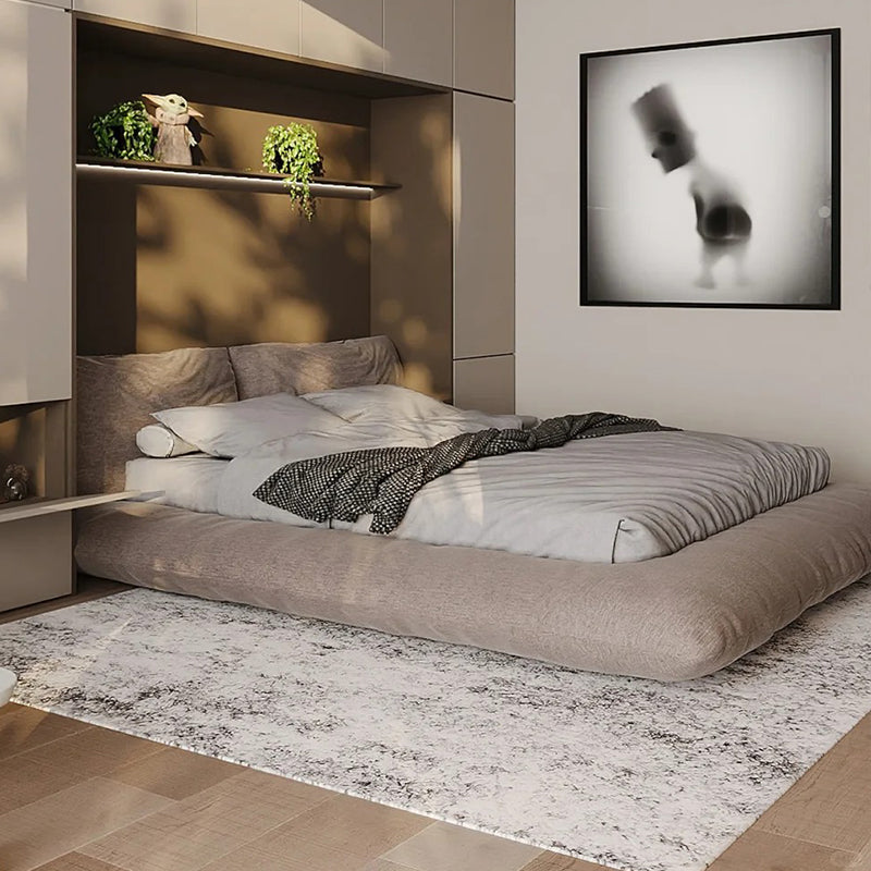 Light Taupe Linen & Solid Wood Modern Bed 153/183