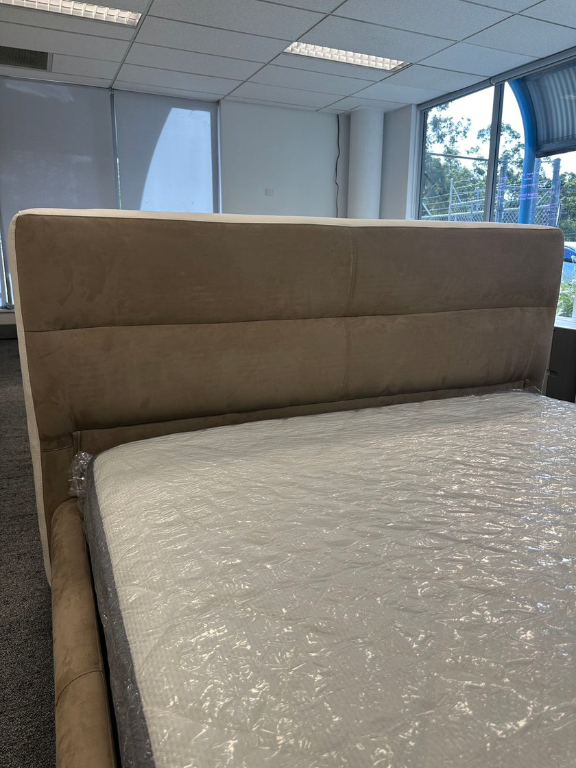 Coffee Brown Brushed Fabric Solid Wood Tofu Bed 153/183