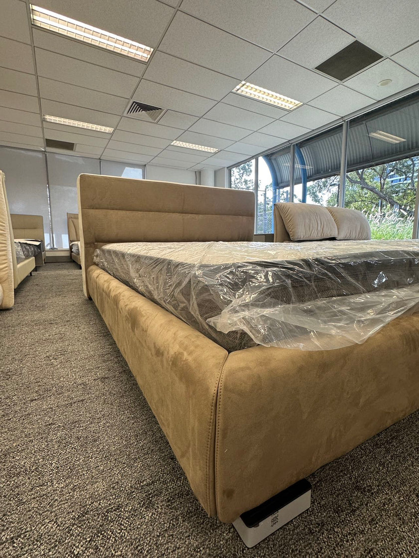 Coffee Brown Brushed Fabric Solid Wood Tofu Bed 153/183