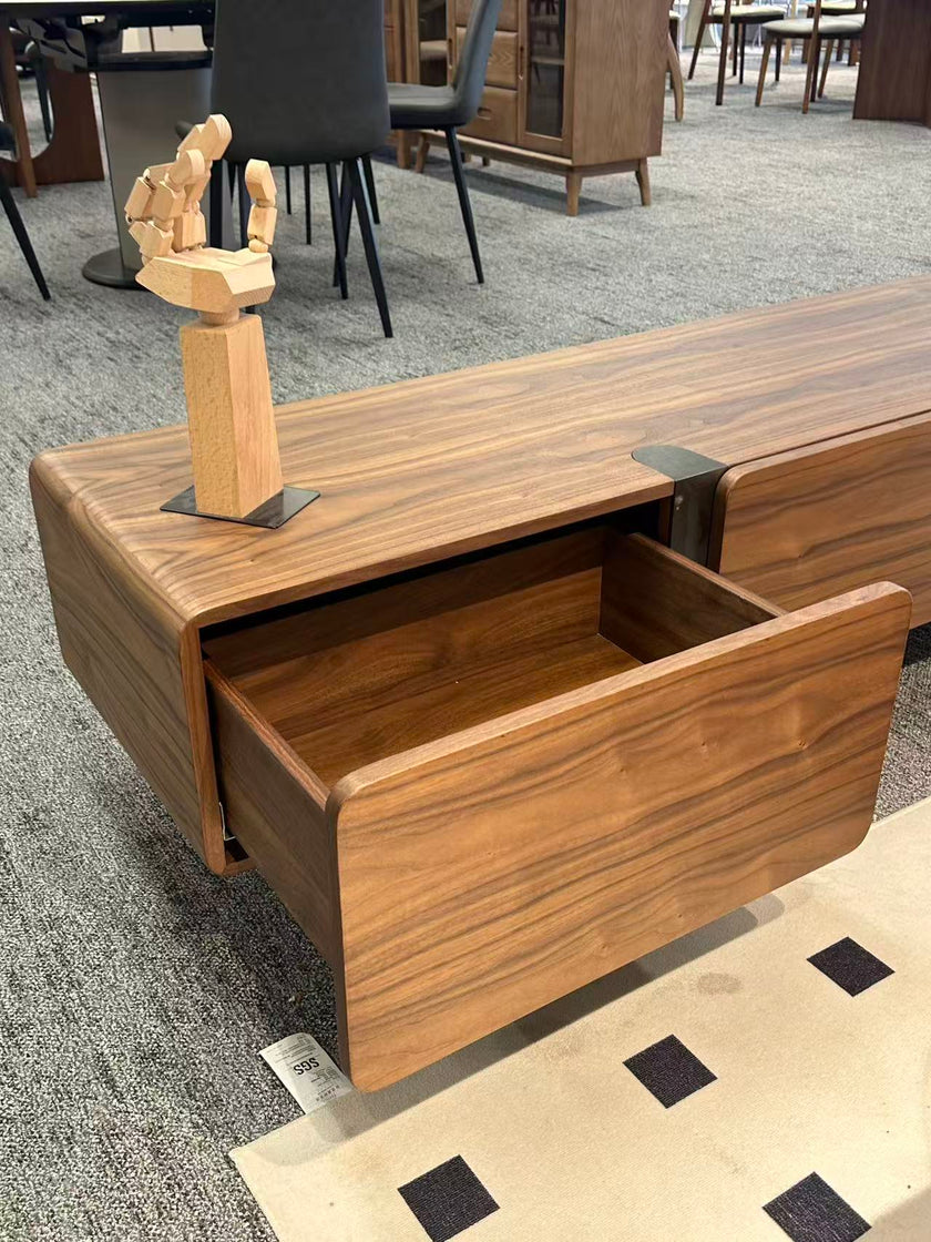 Walnut Grain TV Console with Drawers & Brushed Black Titanium Accents