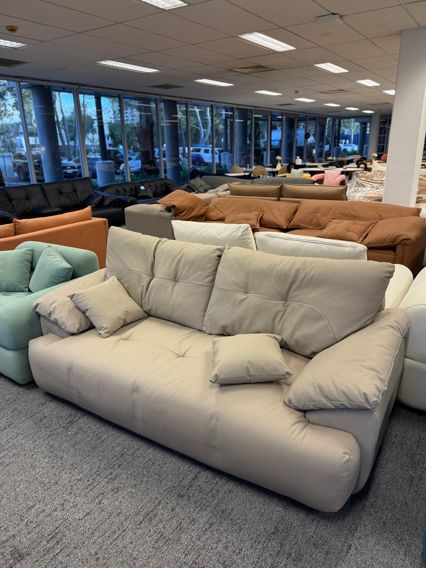 Genuine Leather Straight Sofa Floating Cloud-Style