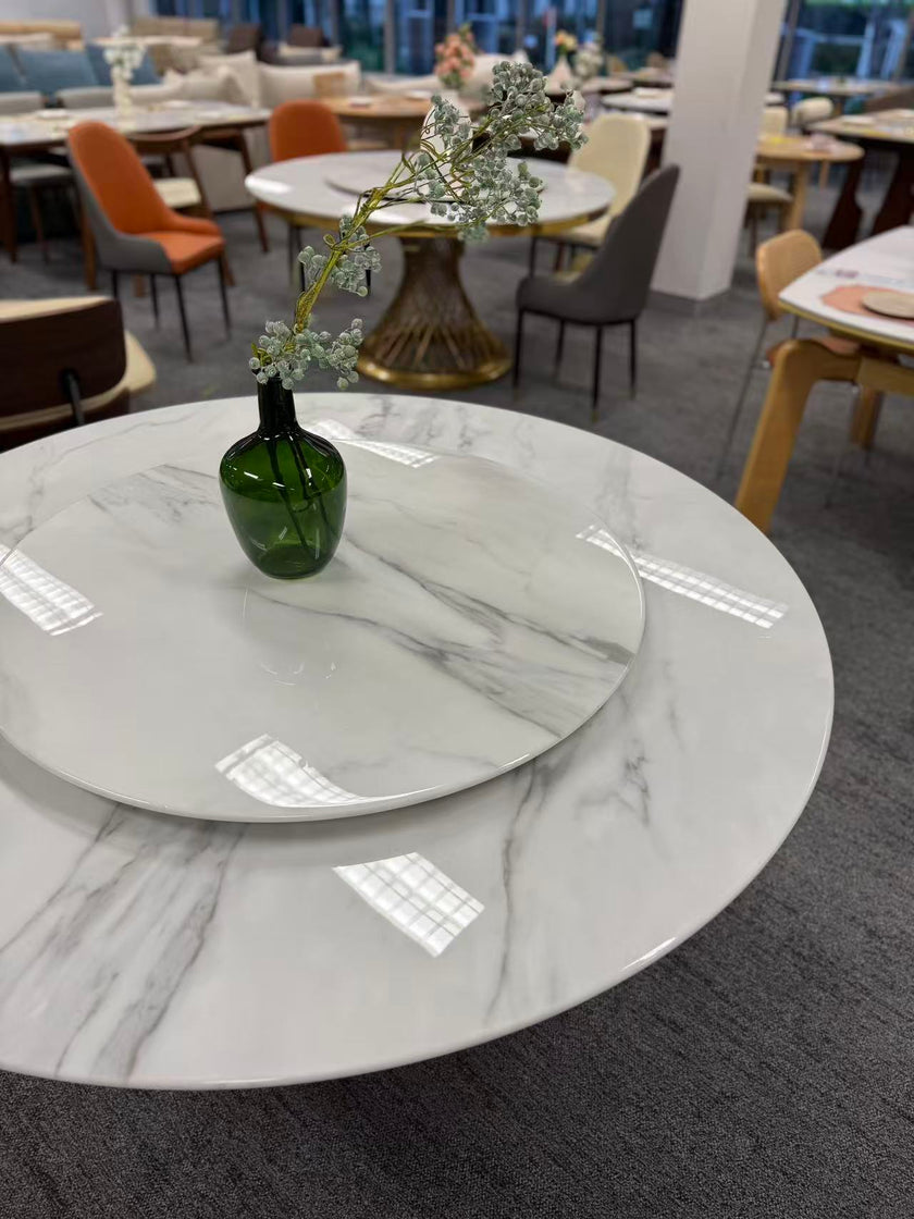 Microcrystalline Stone Table with Walnut Base