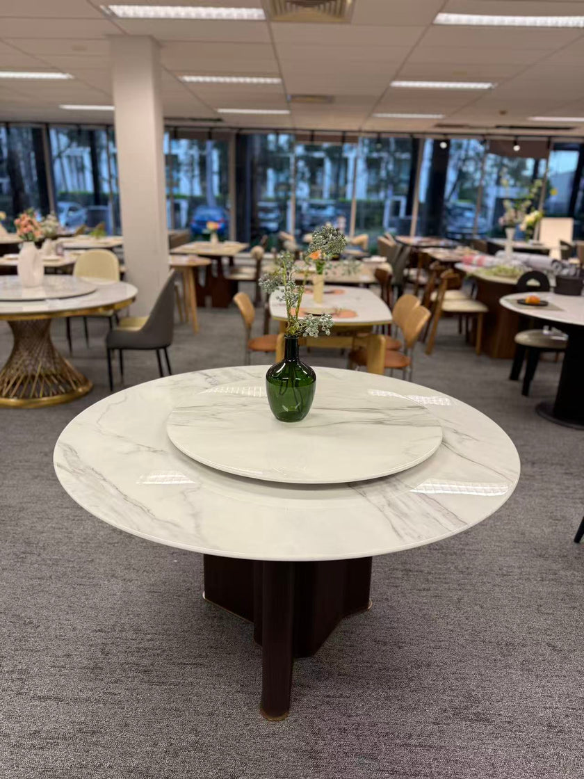 Microcrystalline Stone Table with Walnut Base