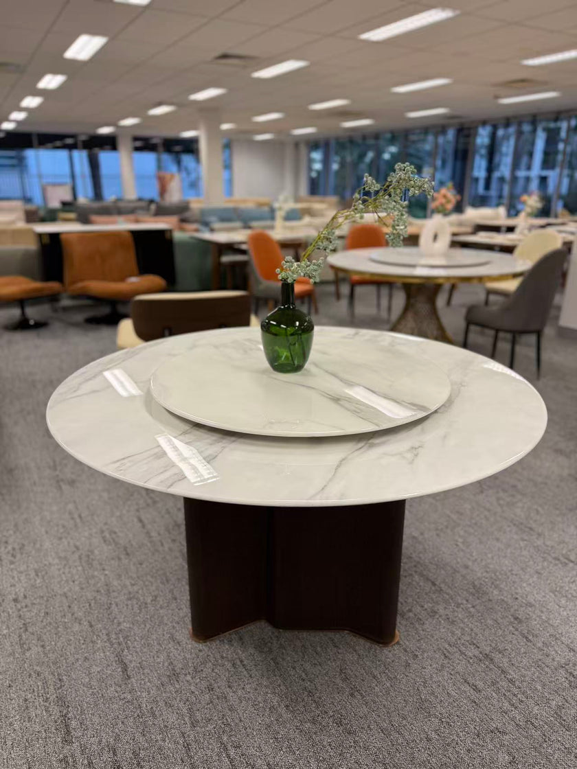 Microcrystalline Stone Table with Walnut Base