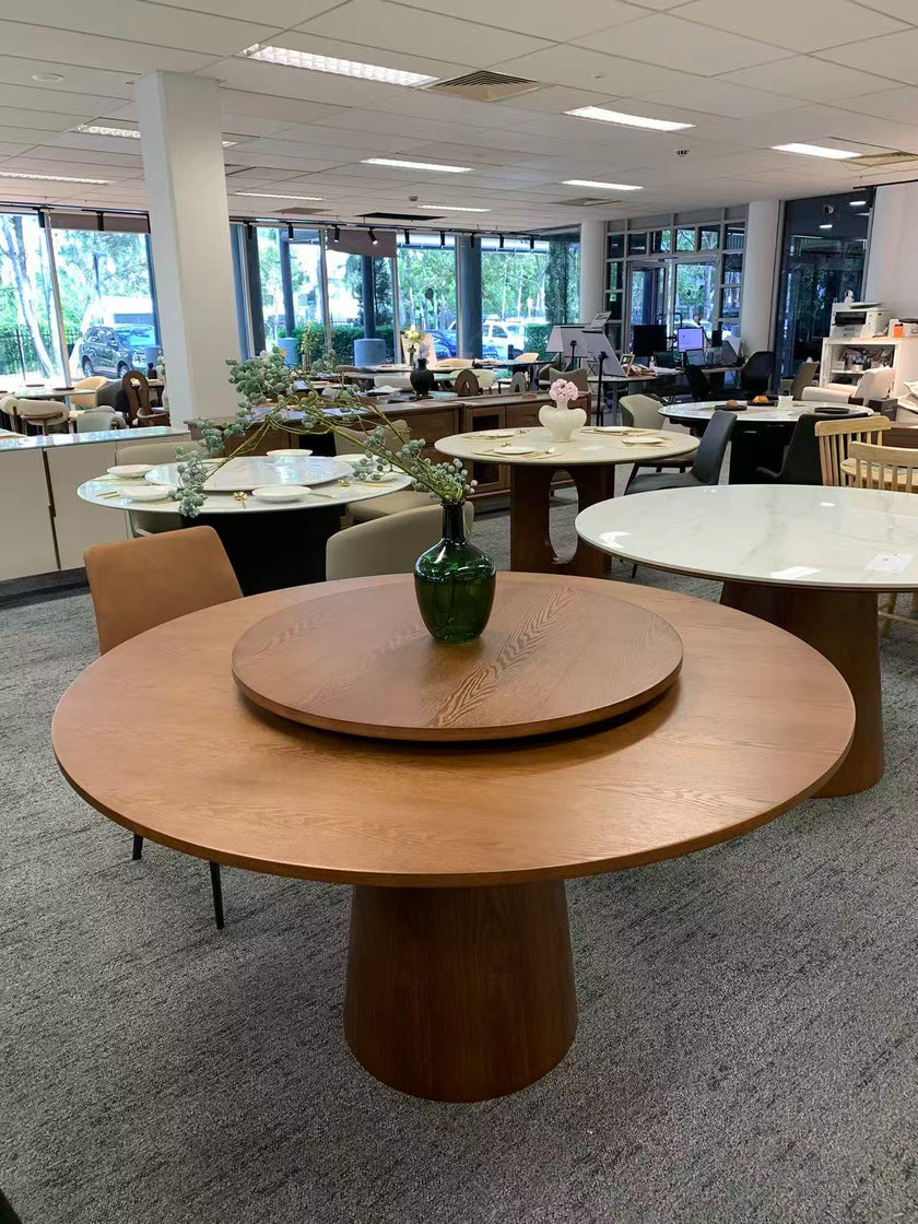 Round Solid Wood/Rock Top Dining Table with Lazy Susan