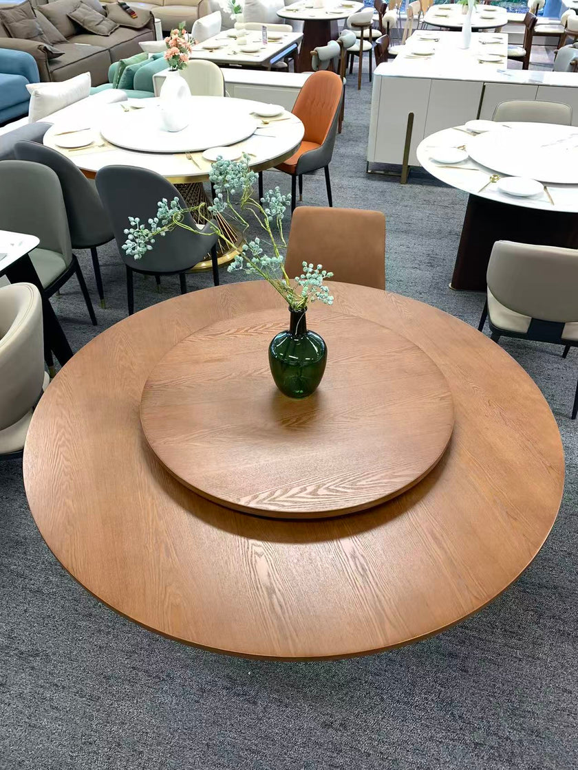 Round Solid Wood/Rock Top Dining Table with Lazy Susan