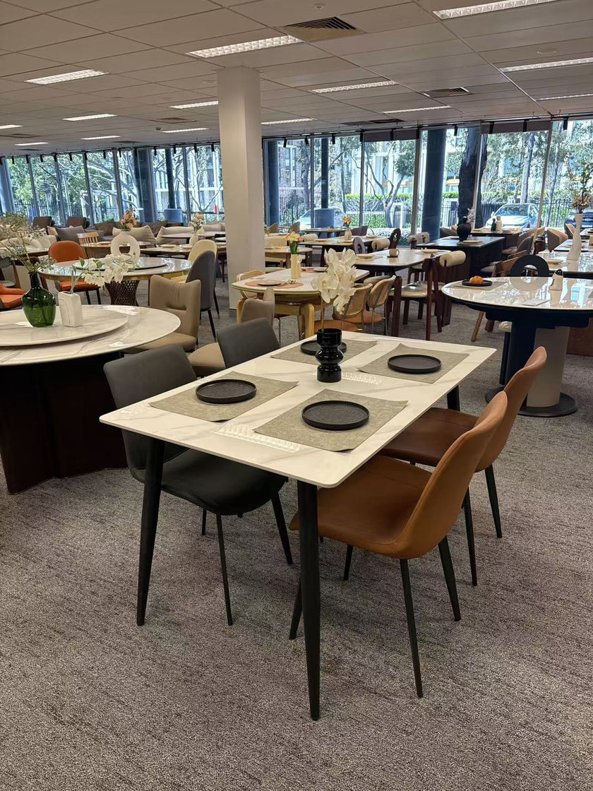 Snow Mountain White Rock Dining Table with Carbon Steel Legs & 4 Chairs