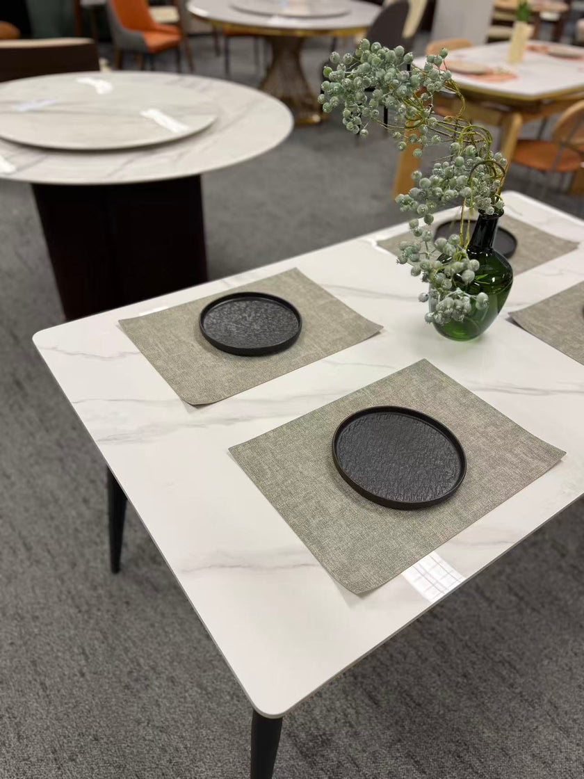 Snow Mountain White Rock Dining Table with Carbon Steel Legs & 4 Chairs