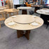 Round Travertine Walnut-colored Dining Table with 135cm Lazy Susan