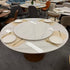 Pre Sale White Rock Top Round Dining Table with Walnut Legs and Lazy Susan