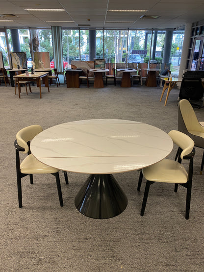 Pre Sale Round Snow Mountain Slate/Black Waist Legs/Dining Table/6 Chairs/130
