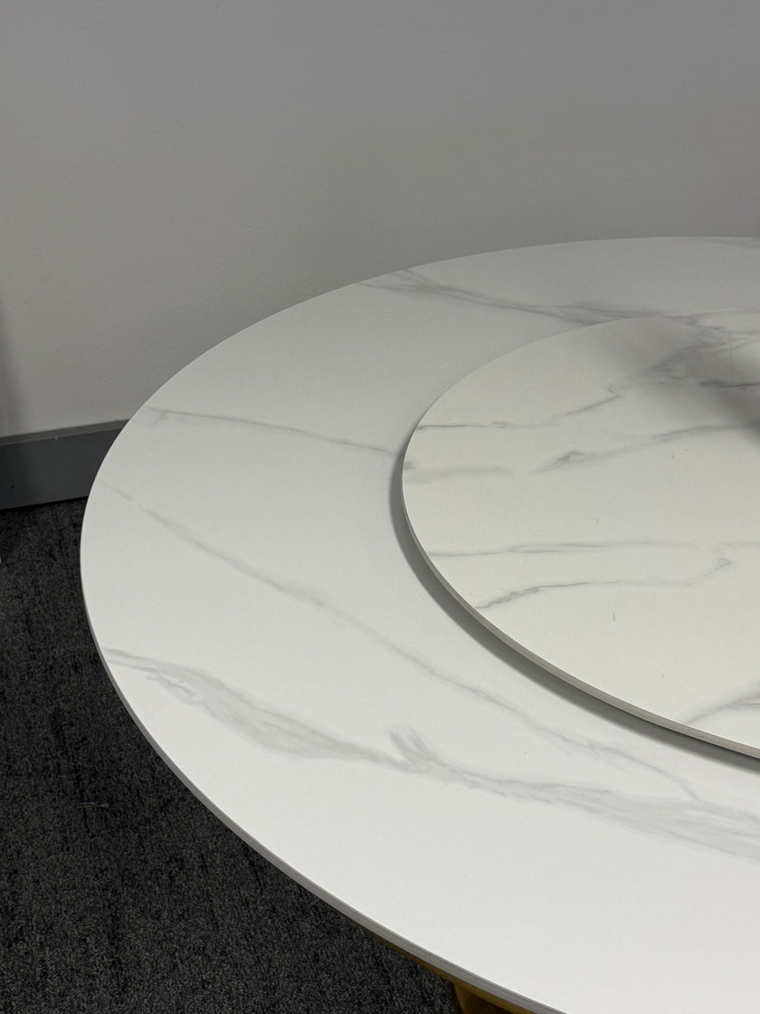White Round Rock Plate Gold Base Dining Table