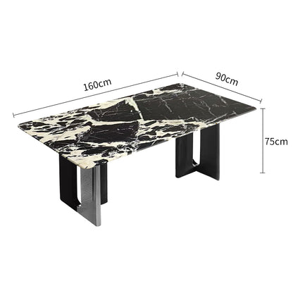 Bvlgari Black Luxe Stone Black And Silver Color-Blocked Leg Dining Table/140/160/180