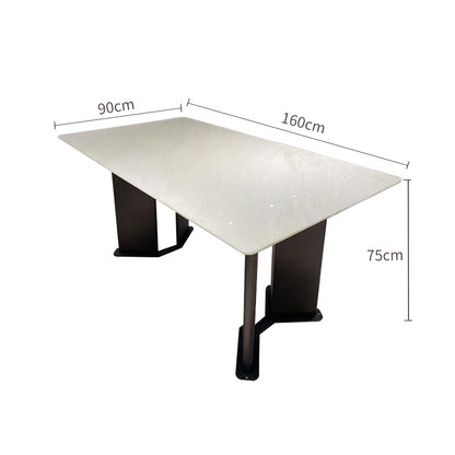 Pre Sale Luxury White Jade Stone V-Shaped Carbon Steel Leg Dining Table