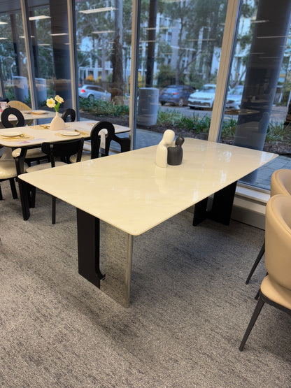 Luxury White Jade Stone V-Shaped Carbon Steel Leg Dining Table/160/180/200