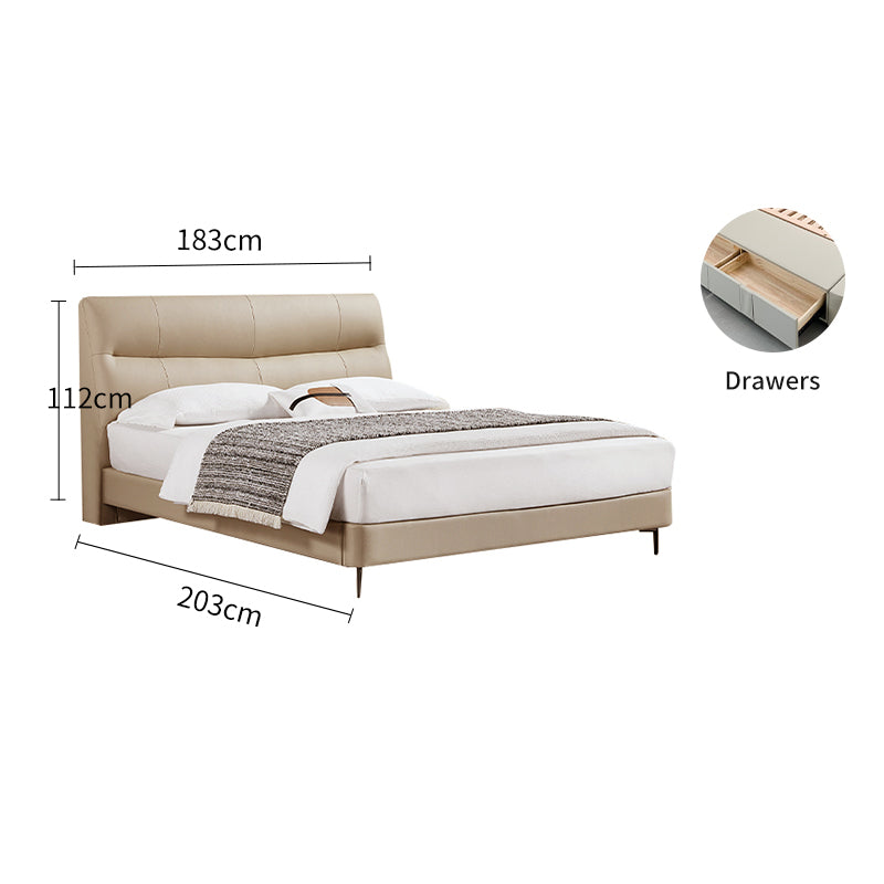 Genuine Leather/Light Gray/Soft-Covered/Solid Wood Bed/Bedside Table/153