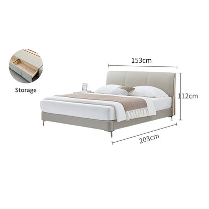 Genuine Leather/Elephant Gray/Solid Wood Bed/With Lights/153/183
