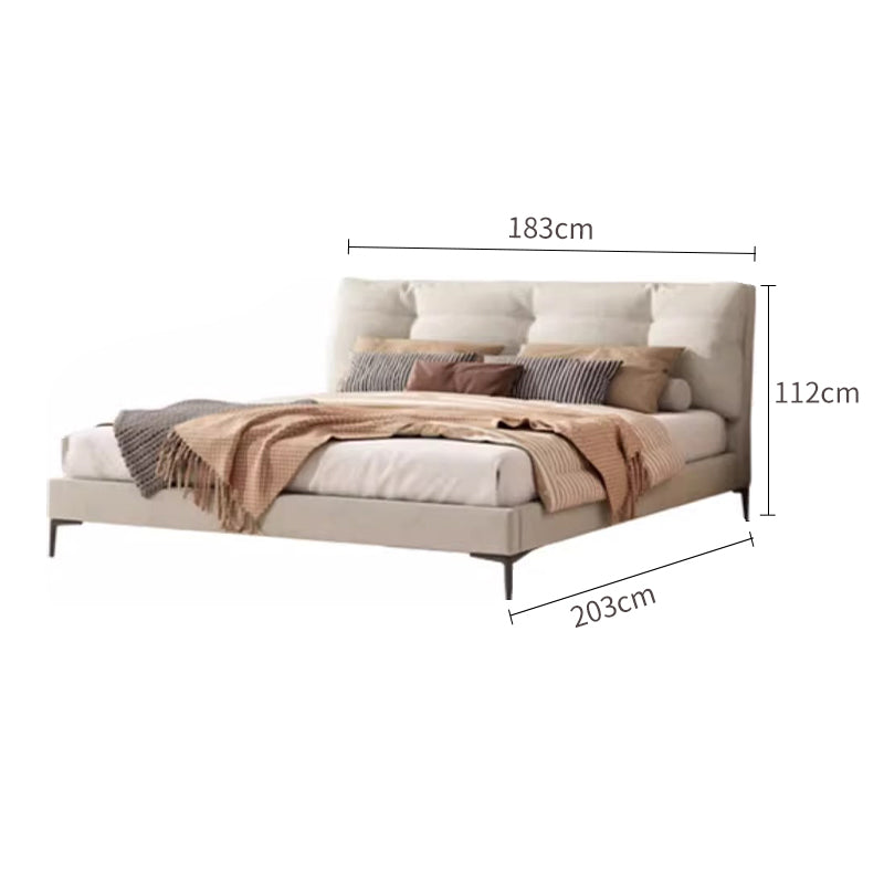 Genuine Leather/Cream White/Soft-Covered/Solid Wood Bed/153