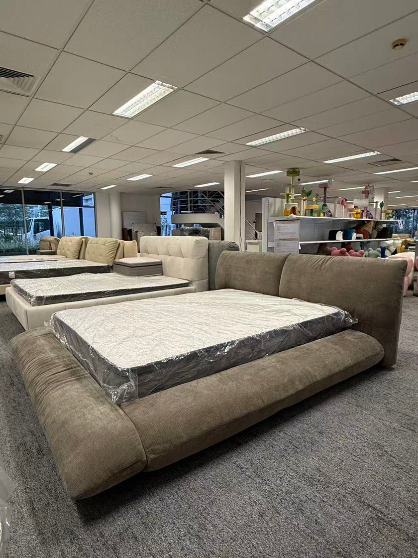 Light Taupe Linen & Solid Wood Modern Bed 153/183