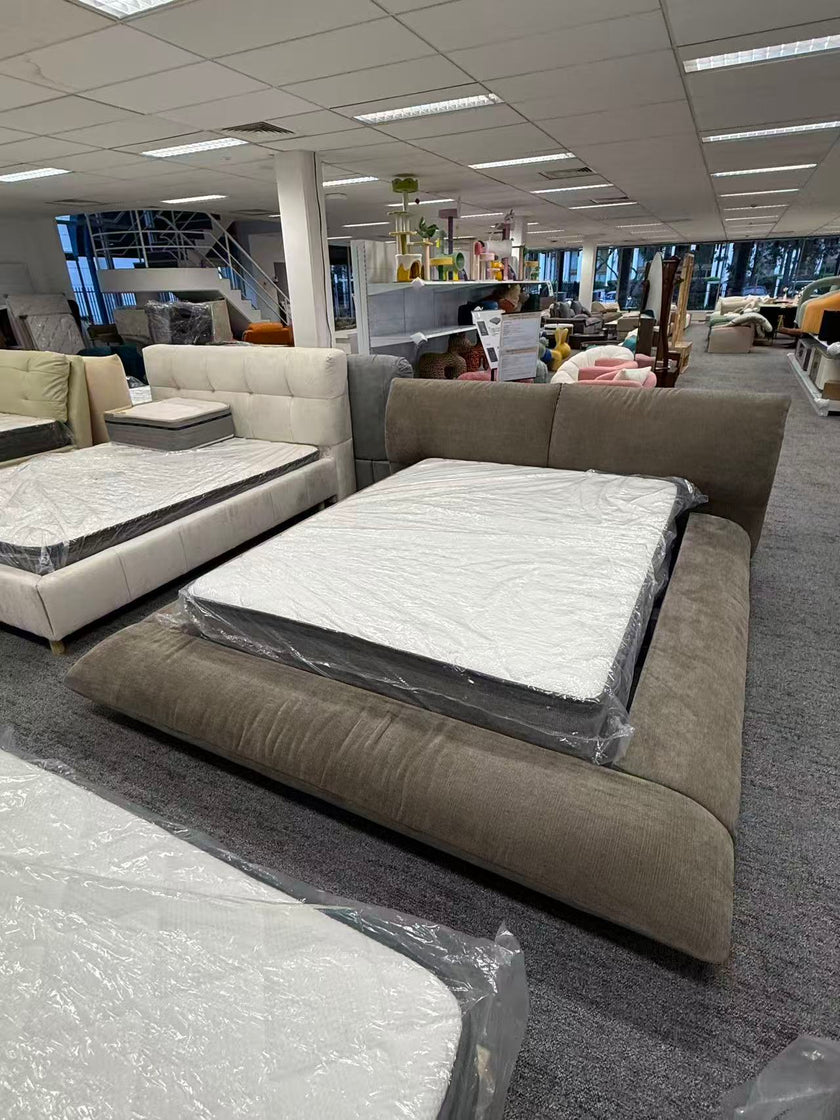 Light Taupe Linen & Solid Wood Modern Bed 153/183