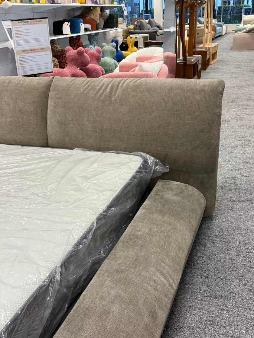 Light Taupe Linen & Solid Wood Modern Bed 153/183