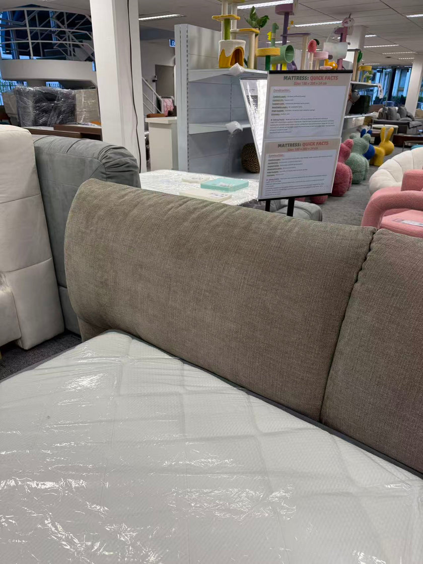 Light Taupe Linen & Solid Wood Modern Bed 153/183